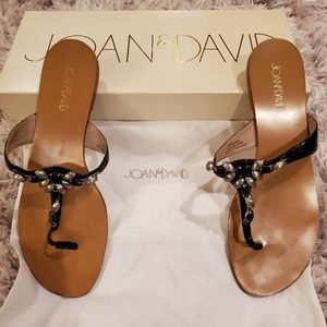 Joan & David Black Patent Leather Jeweled Sandal